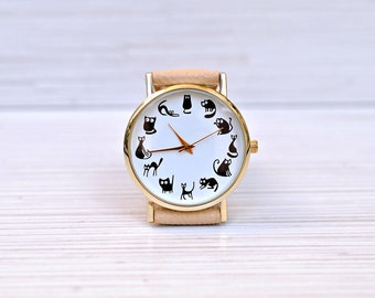 Cat lover gift. Cat watch. Cat jewelry. Gift for women. Unique watch for woman. Black cat. Cat gift. Pet lover gift. Cat mom. Crazy cat lady