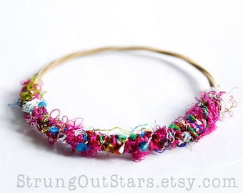 Wild Thing - Strung-Out guitar string bangle with silk yarn and crystals