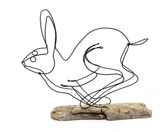 Running Rabbit Wire Sculpture, Hare Wire Sculpture, Bunny Art, 566626331