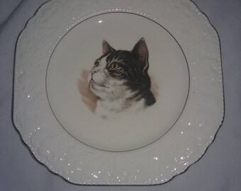 Vintage Burleigh Staffordshire England cat plate,
