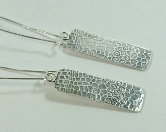 Sterling silver handmade embossed drop earrings. Hallmarked in Edinburgh