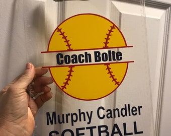 Softball Baseball Coach gift personalized Clipboard with Name, Any sport, custom clear or storage clipboard case, Softball gift