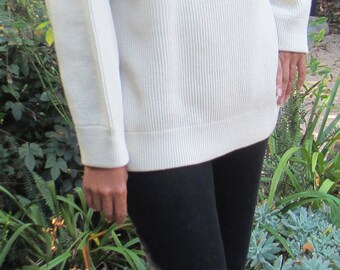 1980s Ivory Wool Slouchy Ribbed Sweater Minimalist