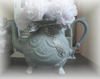 Old iron grey white vintage teapot