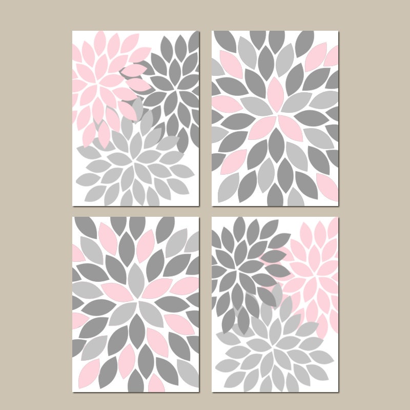 PINK GRAY Nursery Wall Art CANVAS or Prints Bedroom Wall