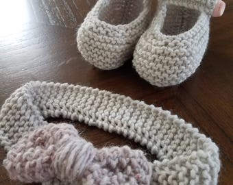 Baby Mary Janes with Headband -- Gray