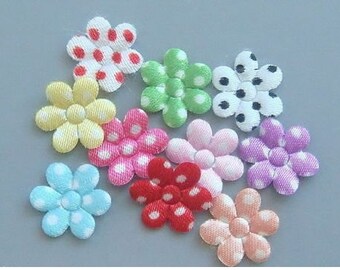 100 Padded Satin Swiss Dots Flower Appliques Multi-Color A208