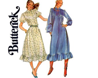 Butterick 6974 Womens Ruffled Puff Sleeve Shirtdress 80s Vintage Sewing Pattern Size 12 Bust 34 inches UNCUT Factory Folded