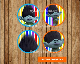 Branch Trolls Cupcakes Toppers, Printable Trolls Toppers, Trolls party Toppers Instant download