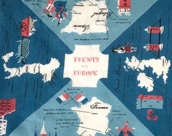 Tammis keefe hankie . vintage hankie . events in Europe hankie . novelty hankie . Europe hankie . Tammis Keefe
