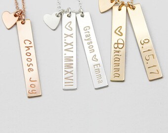 Vertical Gold Bar Necklace, Valentine's Day Gift, Mother's Necklace, Gold Nameplate, Custom Initial Bar Necklace, Gift for Wife