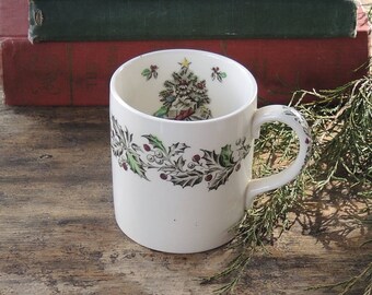 Vintage Johnson Brothers Merry Christmas Hot Cocoa Mug Hand Engraving English Ironstone China Rustic Farmhouse Style