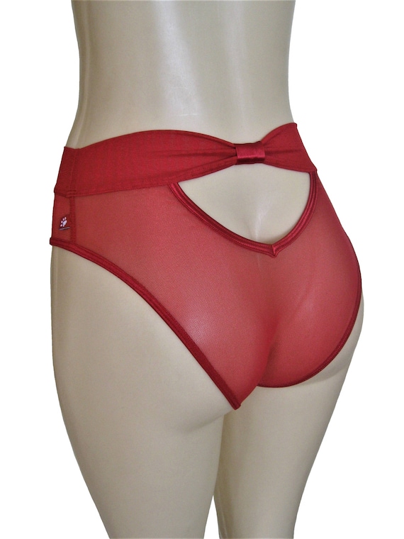 Tesco red snake sheer mesh elastic waist panties in bra