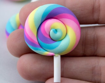 Rainbow Lollipop 40 mm Cabochon - Candy Decoden Supplies - Polymer Clay // R004