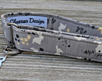 Bunny Rabbit Frolic Gray Floral Greyhound/Sighthound/Dog: House/Tag Collar