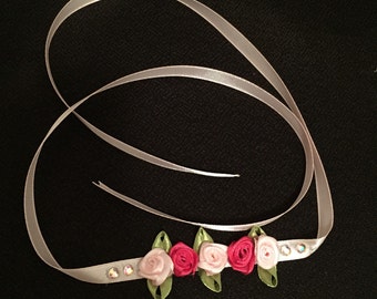 Ballet dance bun wrap with satin roses and diamontes