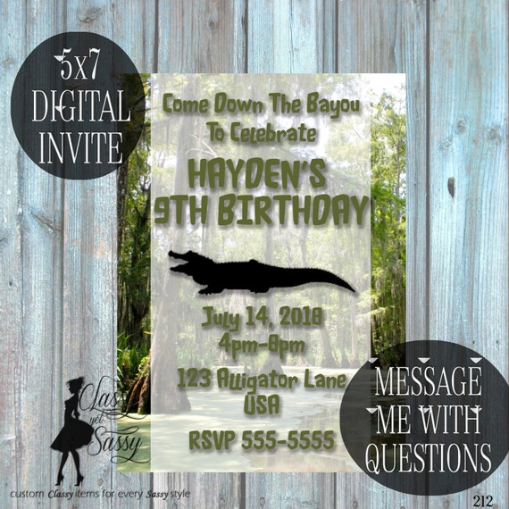 Swamp and Alligator Birthday Invitation, Alligator Invitation, Swamp Theme Invitation, 212
