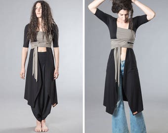 Wrap Top Vest, Sleeved vest, Dual color top, Tunic vest