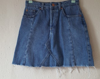 High Waist Light Denim Mini Skirt Frayed