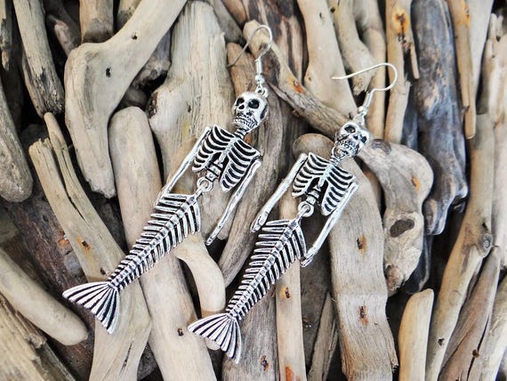 Little Skeleton Body Mermaid Earrings Earring Earing Ear Ring Rings Death Bodies Corpse Pirate Skull Jolly Roger Rodger