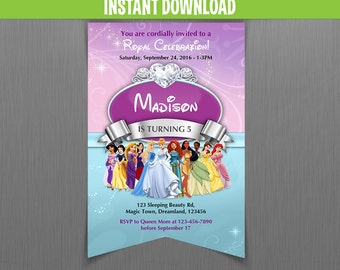 Disney Princess Scroll Birthday Invitation - Instant Download and Edit with Adobe Reader