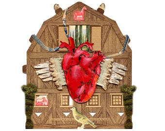 anatomy series heart 3, mixed media heart, collage heart, cabinet of curiosities heart, heart, print