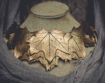 Maple Leaf Statement necklace Bib necklace polymer clay necklace autumn gold necklace choker necklace large necklace clay jewelry