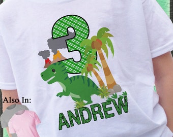 Dinosaur Shirt - Dinosaur Birthday Shirt - Big Number Cute Baby Dino Birthday Shirt 1,2,3,4,5,6,7,8,9 Green Dino Shirt Name and Age