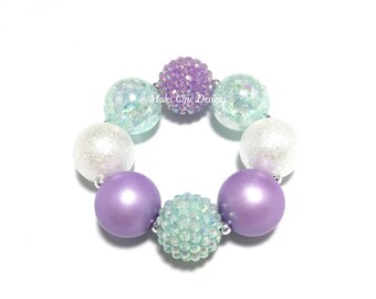 Toddler or Girls Purple and Mint Green Chunky bracelet - Pastel Easter Chunky Bracelet - Unicorn Bracelet - Mermaid Purple Bracelet