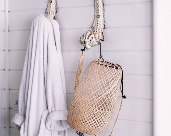 Borneo Fisherman Backpack- Hanging baskets- Modern Farmhouse Decor- Rustic Baskets- Bathroom Wall Decor- Boho Decor- Rustic Home Decor