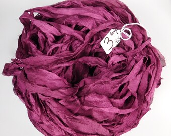 Sari silk ribbon, Recycled Silk CHIFFON Sari Ribbon, Burgundy sari ribbon, silk chiffon ribbon, tassel supply, weaving supply,