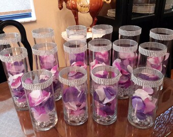Sweet 16 Bling Cylinder Vase Floating Candle Set with Rose Petals-Party-Wedding- Shower