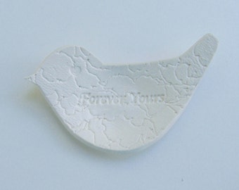 Valentine, Ring Dish, Ceramic Bird Plate, "Forever Yours” Hand Built ,Lacy Bird Dish