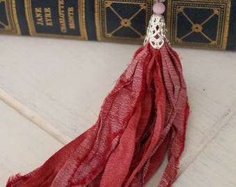 Boho Pink Sari Silk Ribbon Tassel Necklace