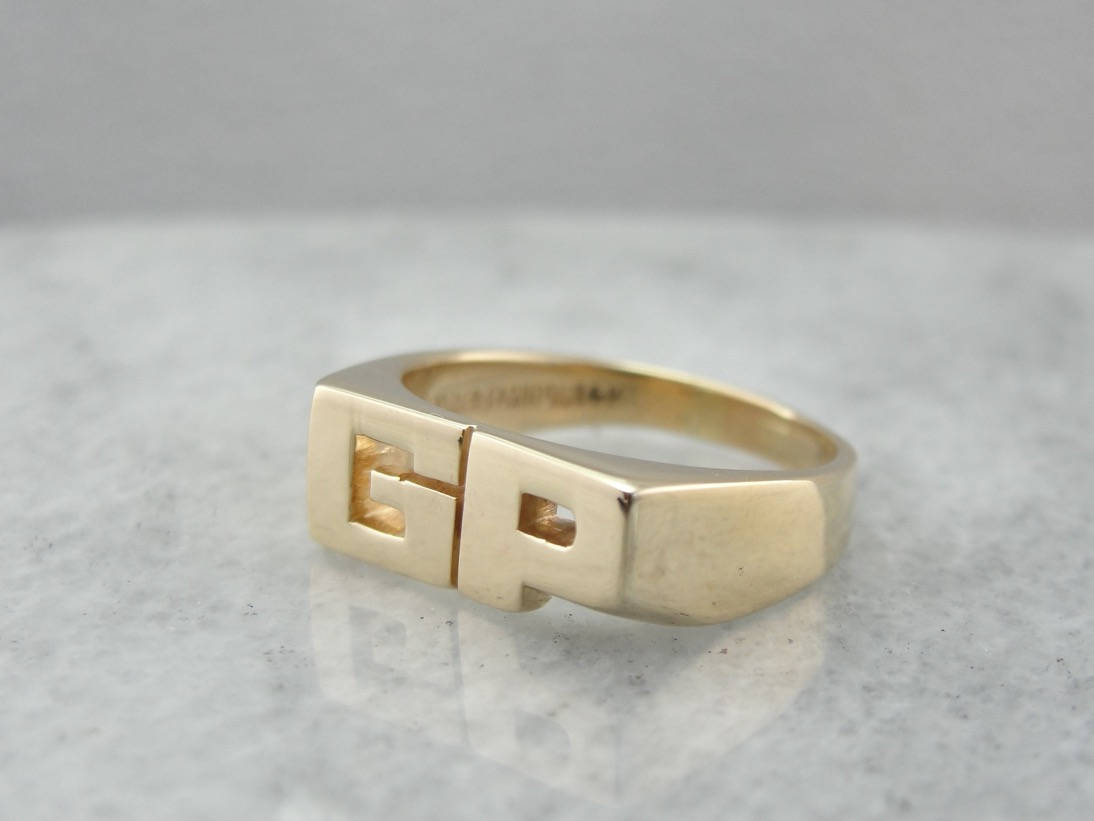 Vintage GP Initial Pinky Ring in Yellow Gold CYFV96D
