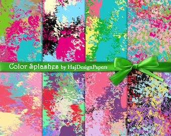 Paint splashes digital paper : " Color Splashes " digital paper with paint splashes in various colors, digital scrapbook paper, patterns
