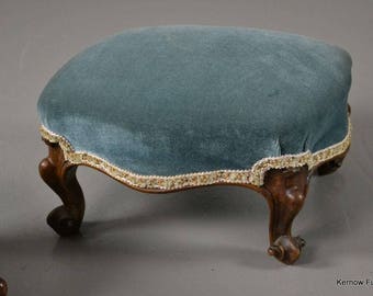 Pair Antique Victorian Carved Walnut Footstools