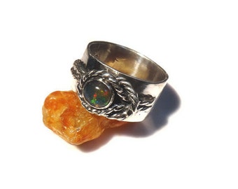 Fire Opal in Wide Sterling Band La Riata R125