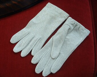 LAME de plata vintage' guantes de las señoras del estiramiento de Nylon y Metal clásicos tamaño 7 clásico de 1940