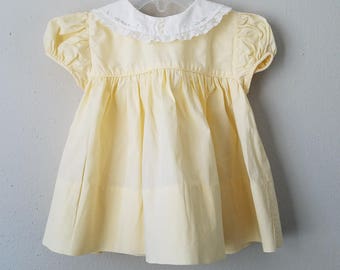 Vintage 50s Girls Yellow Dress with White Round Collar and Lace by C.I. Castro - Size 12 months- New, never worn- Easter Dress
