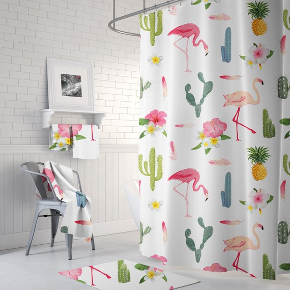 Flamingo Cactus Flower Shower Curtain Tropical