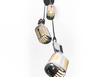 Triple Retro Microphone Pendant - Silver