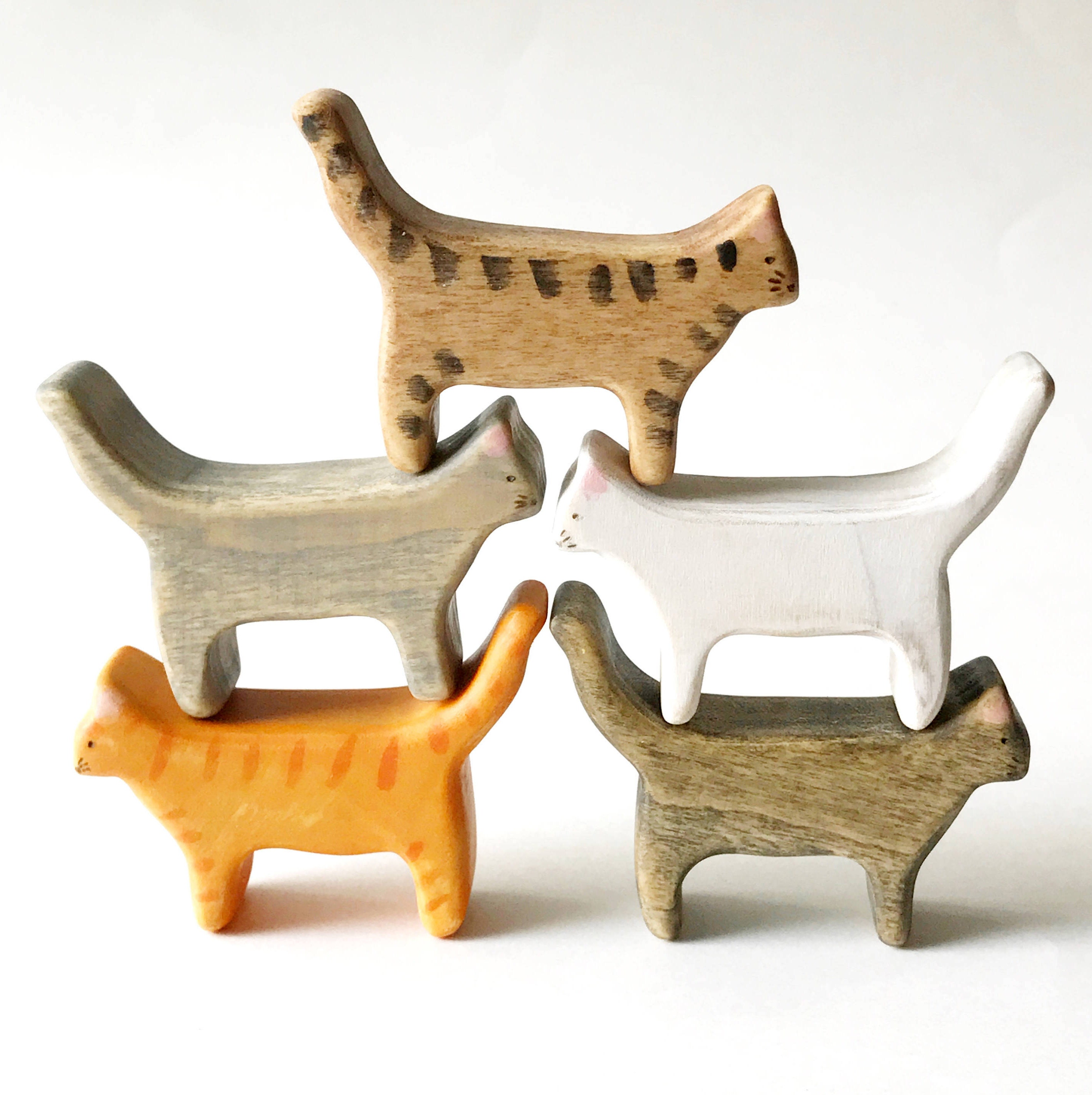 wooden cat figurine cat wooden toy wood toys cats