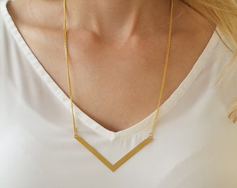 Gold Chevron Necklace, Gold Long Necklace, V Necklace, Everyday Geometric Necklace, Unique Gold Necklace, Gifts For Her, Gold Trendy Jewelry