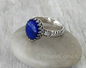Lapis Lazuli Ring in Sterling Silver - Sterling Silver Lapis Ring - Handcrafted Artisan Silver Ring