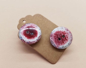 Cute Red Marbled Button Earrings 26