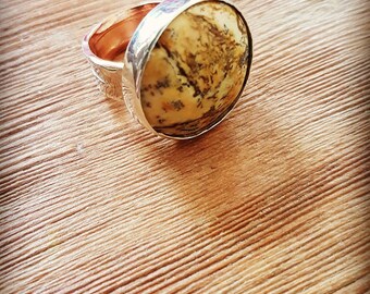 Silver and copper ring. Andacollita Stone native to Chile. Handmade.