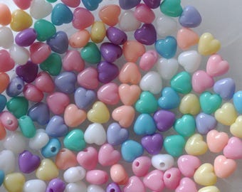 set of 10 pastel heart beads