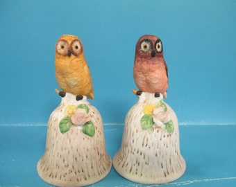 Set of ceramic owl figurine Bells no markings