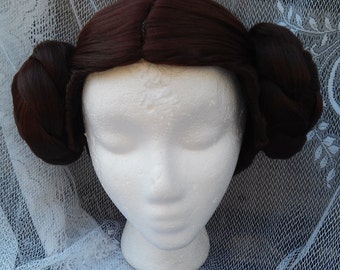 Leia wig, brown Bun wig Updo soft high quality adjustable, Princess Wig, Big Buns Rollls costume, leia cosplay, brown